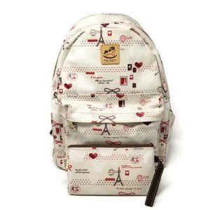 Uma Hana Waterproof Backpack Eiffel Tower Print with Zip Top Wristlet